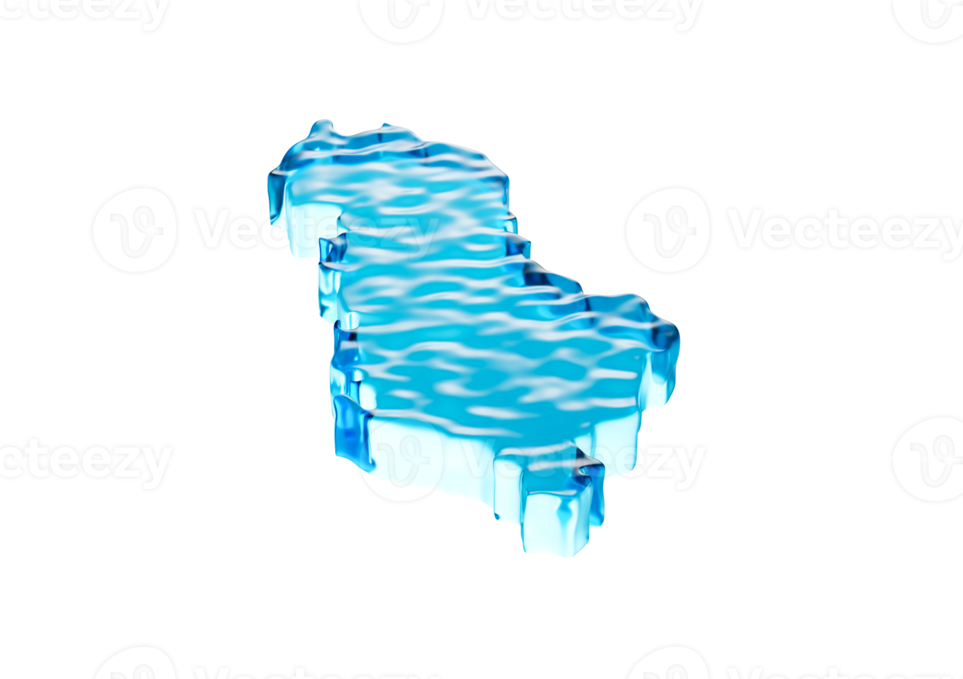 Deep Ocean Blue Water Albania Map Gelatinous Smooth Surface On White Background 3D Illustration png
