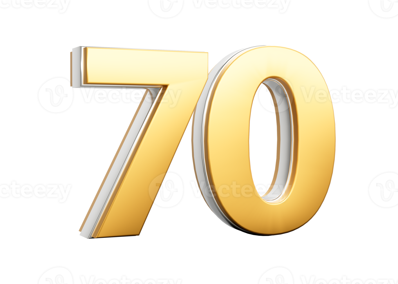 Golden Shiny 70 Digit Seventy Number With Metallic Gleam 3d Illustration png
