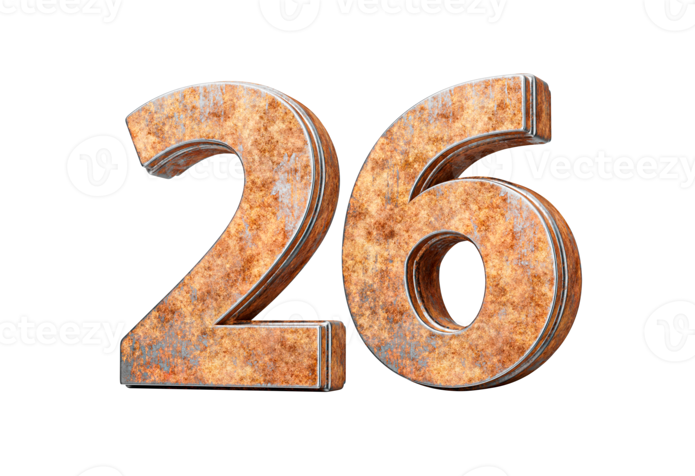 Number Twenty Six 26 Digit Made Of Old Rusty Iron Metal Texture 3d Illustration png