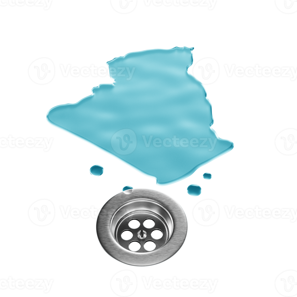 Algeria Water Map With Drainage Metal Sink Save Water And Water Wastage Concept 3D Illustration png