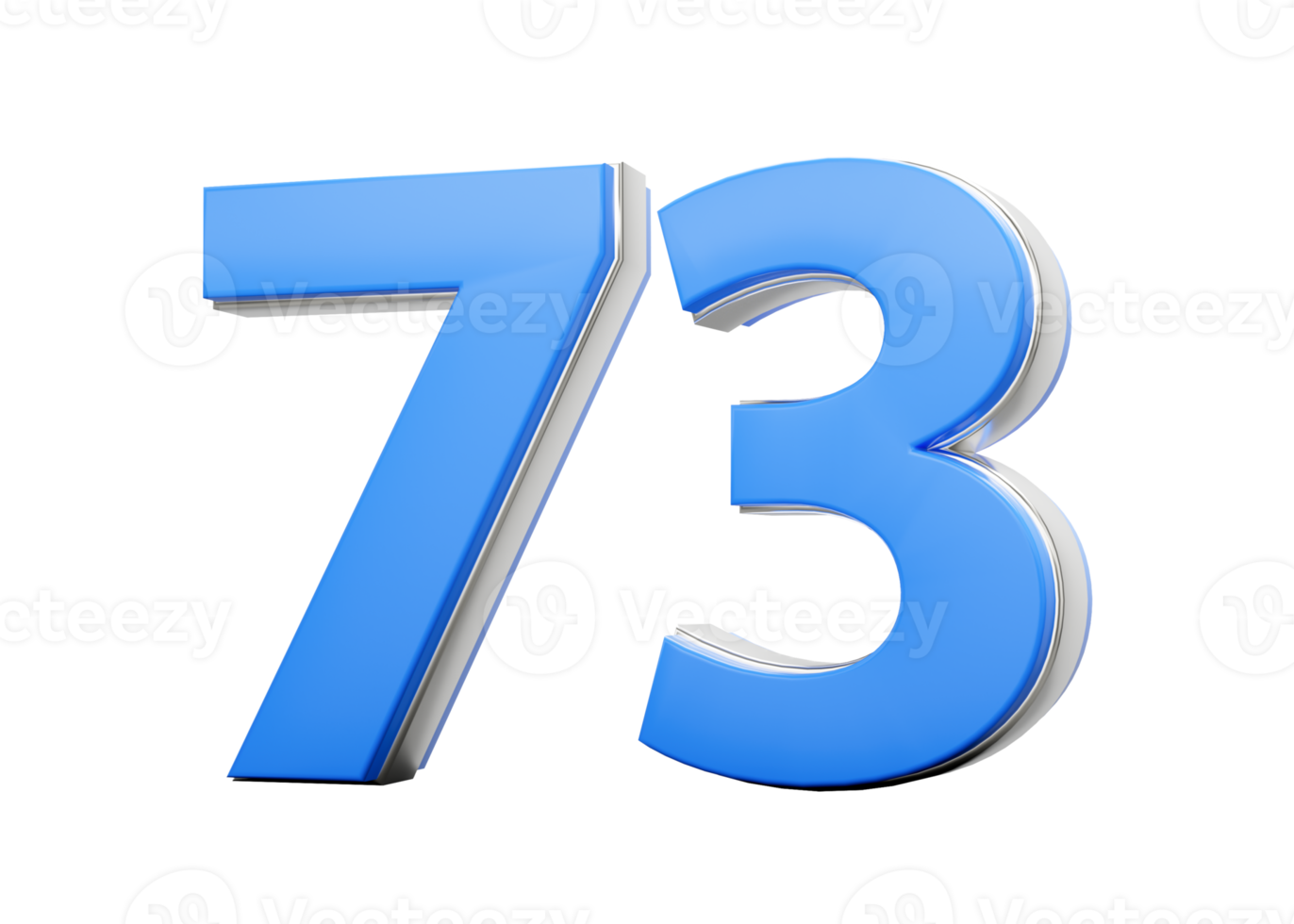 Blue 73 Digit Seventy Three Number With Sleek Metallic Gleam 3d Illustration png