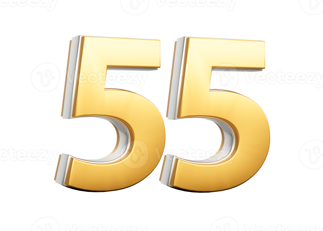 3D Golden Shiny Number 55 Fifty Five With Silver Outline 3D Illustration png
