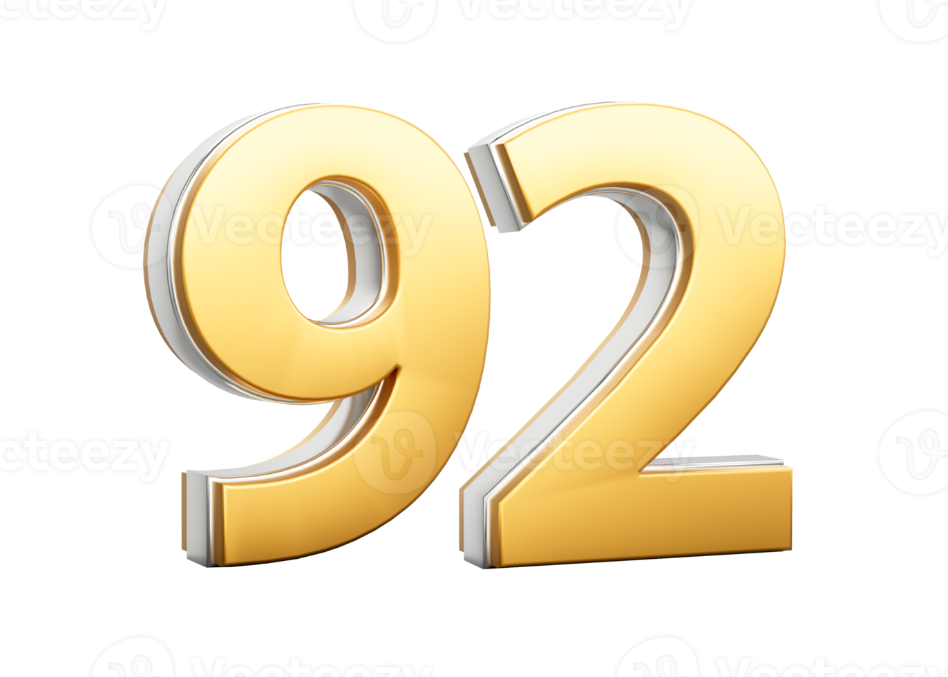 3D Golden Shiny Number 92 Ninety Two With Silver Outline 3D Illustration png