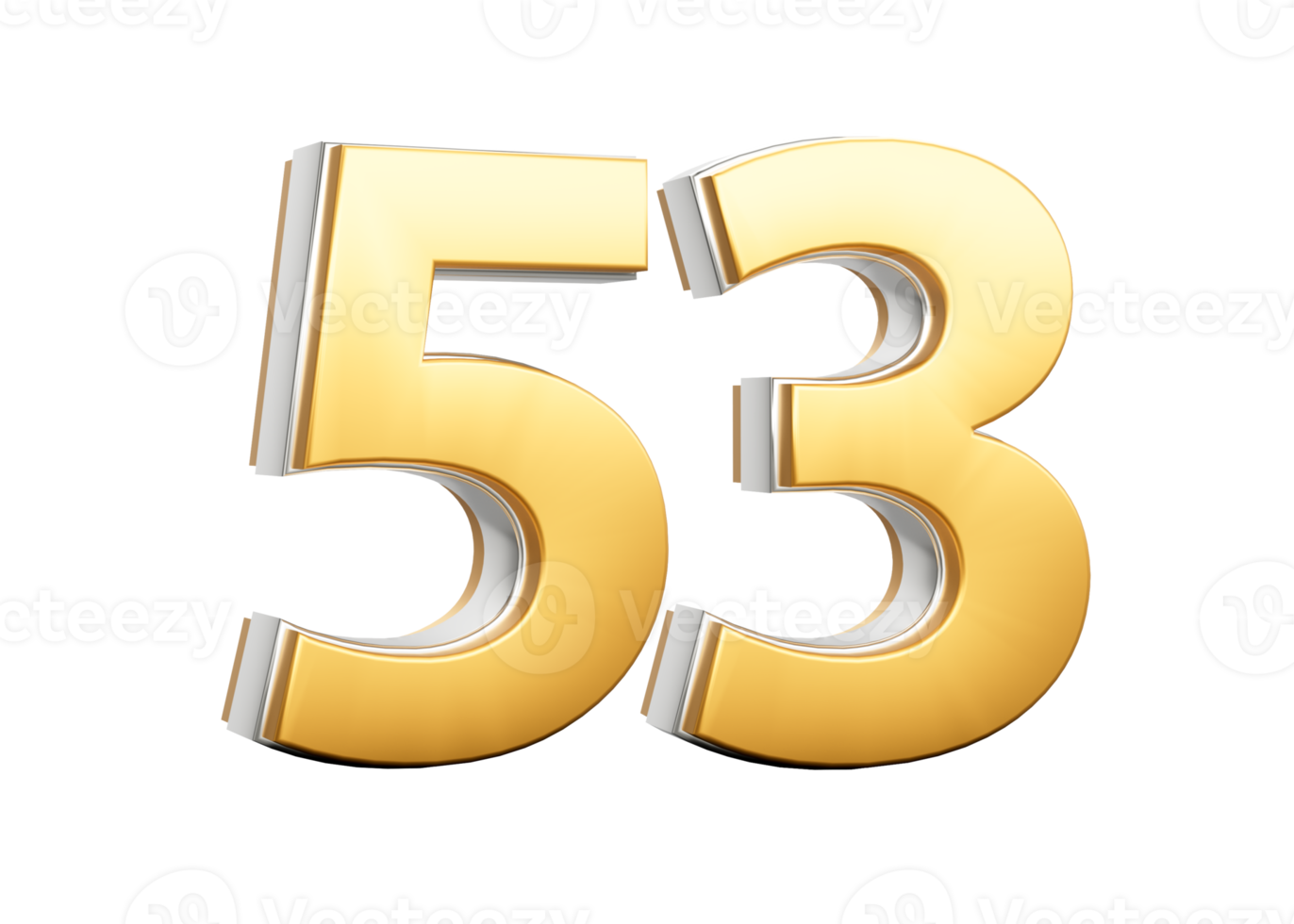 3D Golden Shiny Number 53 Fifty Three With Silver Outline 3D Illustration png