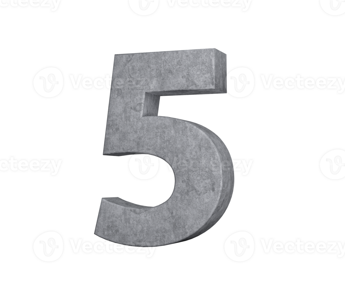 3d Concrete Number Five 5 Digit Made Of Grey Concrete Stone 3d Illustration png