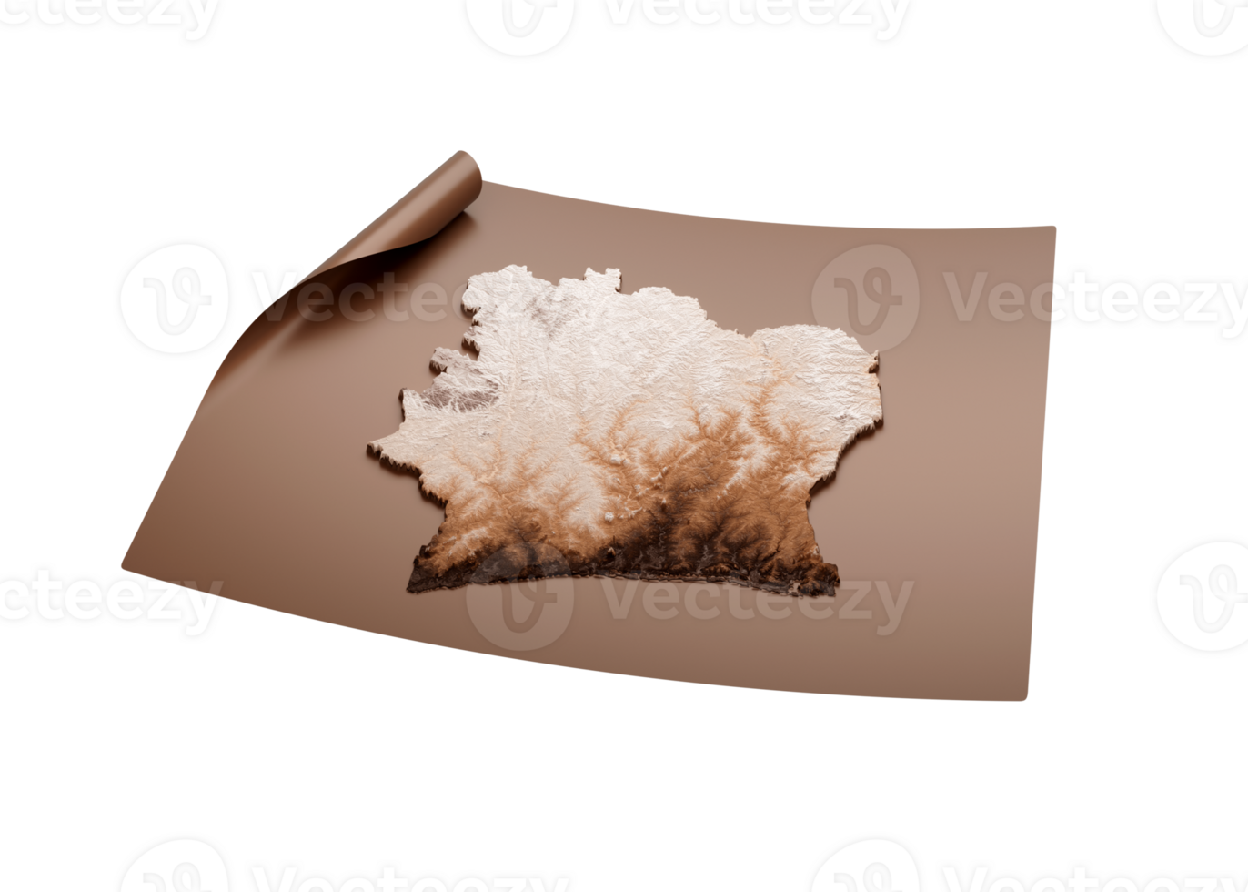 Map Of Ivory Coast Old Style Brown On Unrolled Map Paper Sheet 3d Illustration png