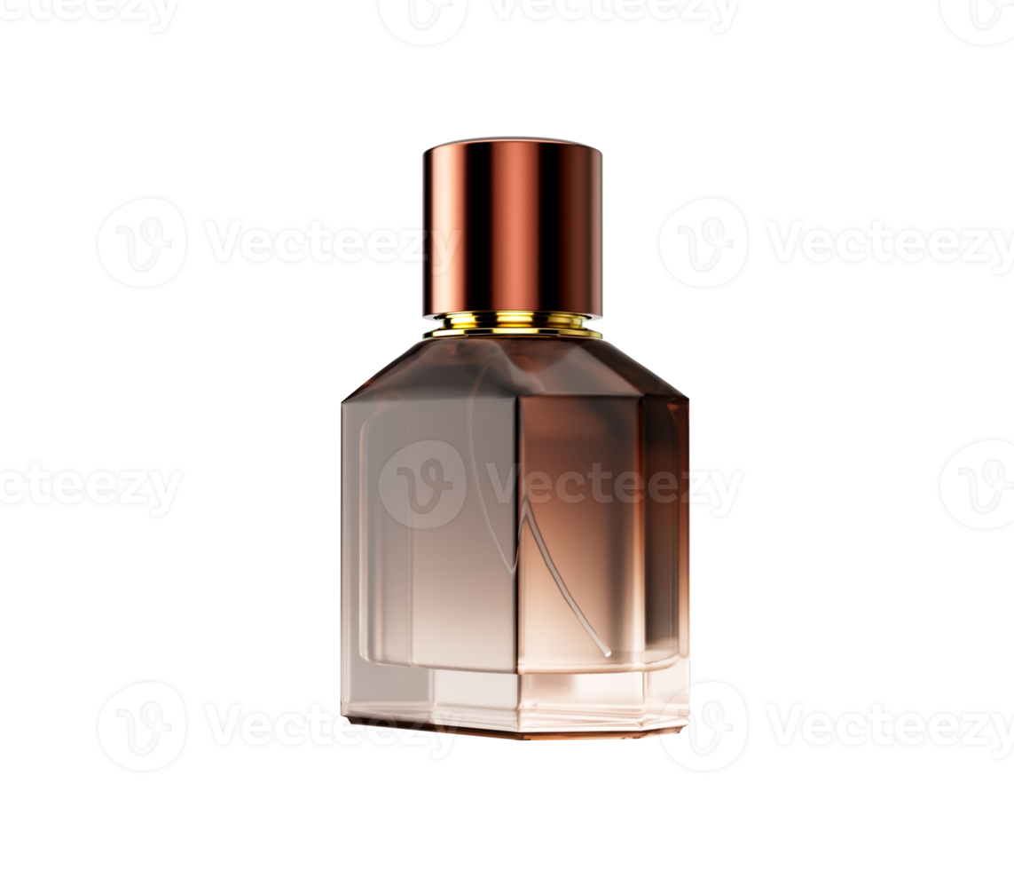 Elegant Amber Toned Crystal Glass Perfume Bottle With A Gleaming Polished Copper Cap 3D Illustration png