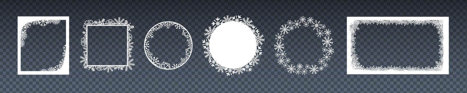 Snowflake photo frame design. Ice cartoon border vector