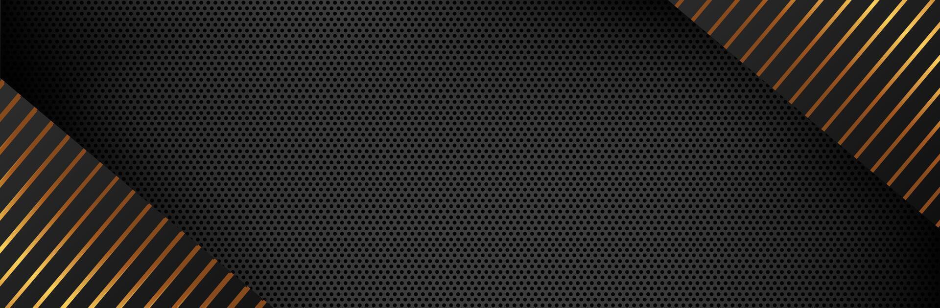 Chromed black mesh with gold stripes on sides background vector