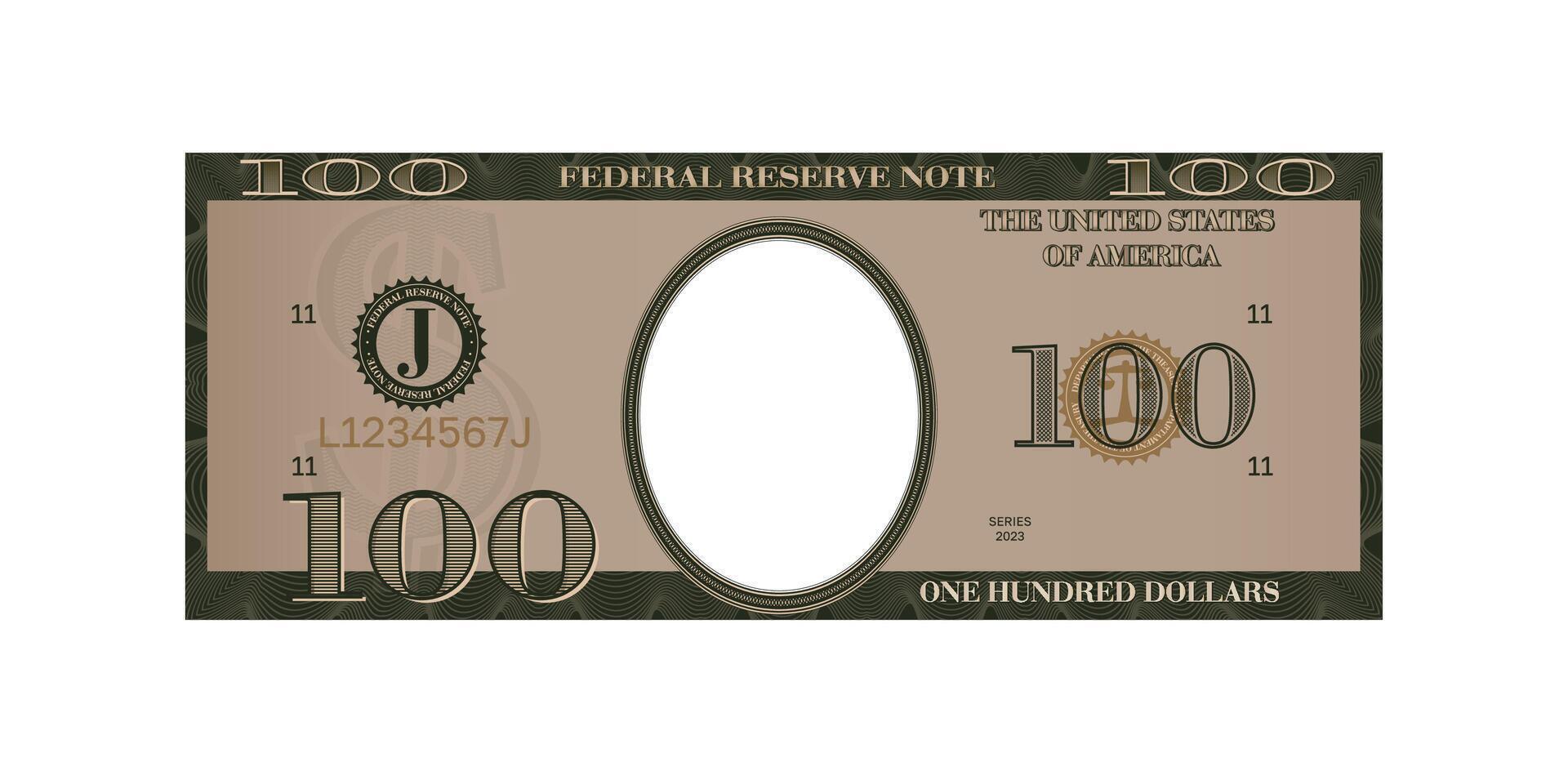 100 dollar fake banknote template. US fake cash note vector