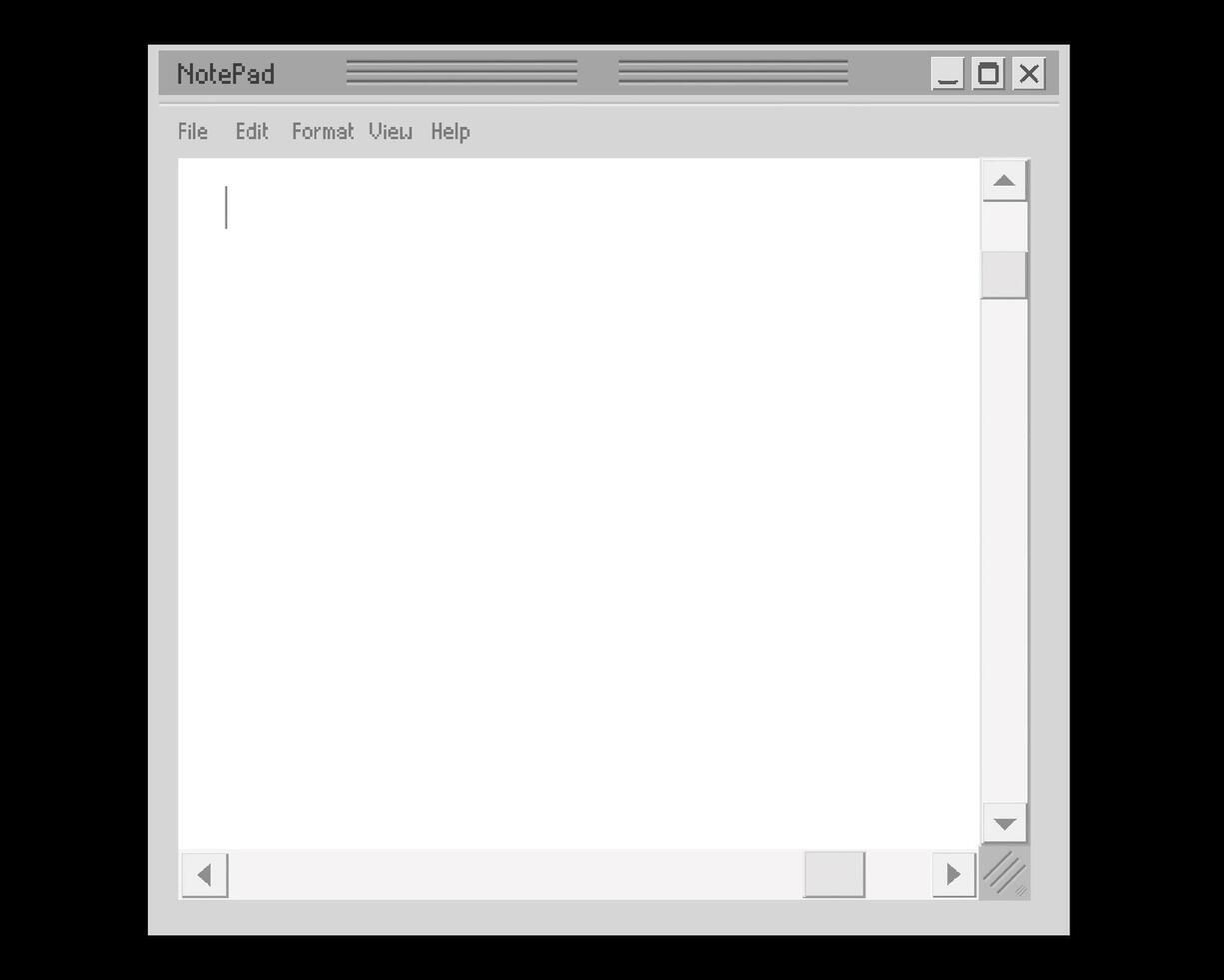 Old computer notepad template. Web notebook for notes text blank screen vector