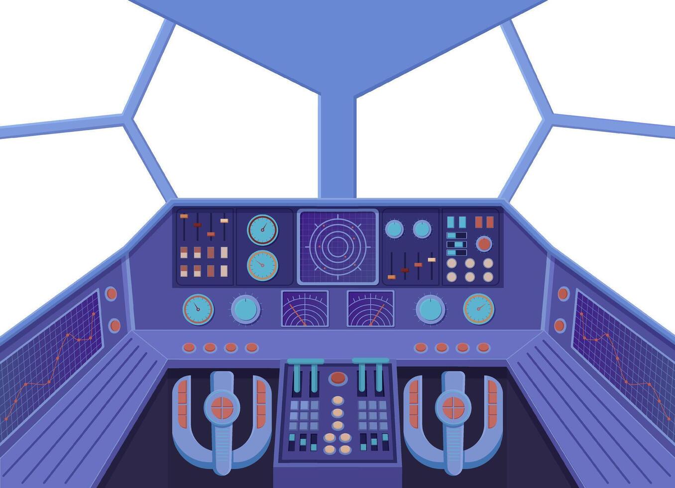 Spaceship cabin. Futuristic interior of control room vector