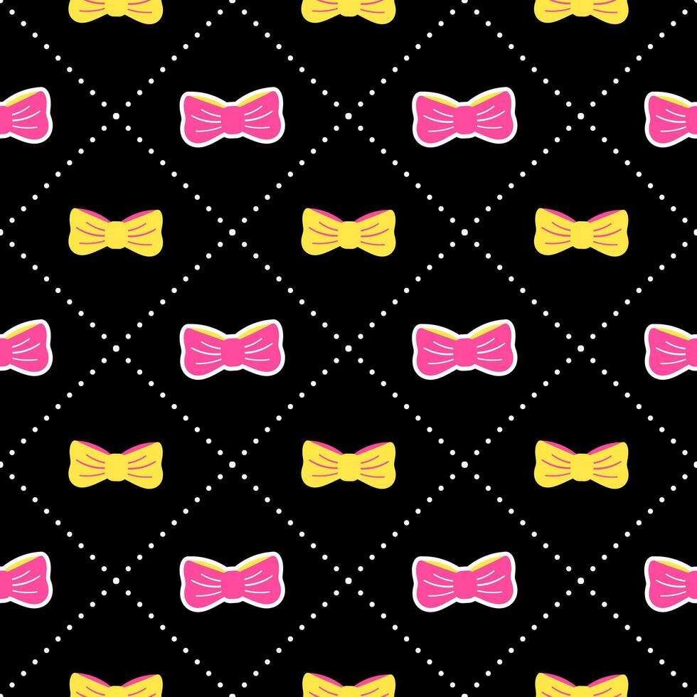 Elegant seamless pattern with yellow and pink bow ties on black background vector
