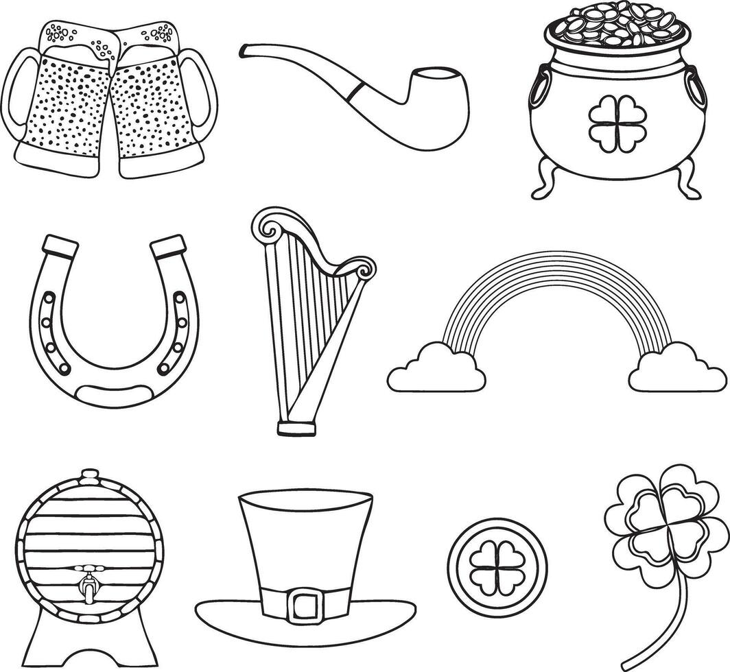 patrick's day doodles. st. patrick's day symbols vector