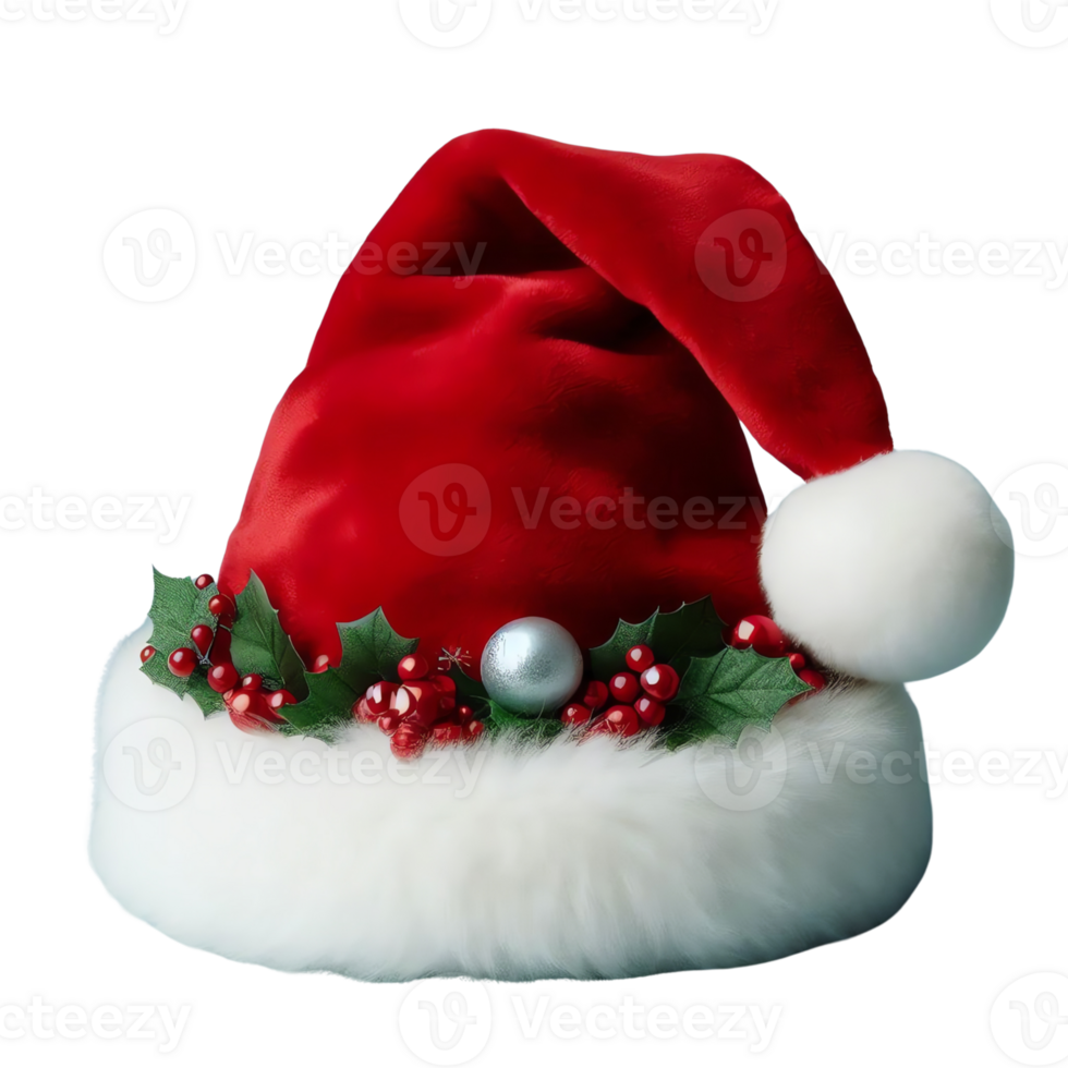 Festive Santa Claus Hat with Holly and Berries png