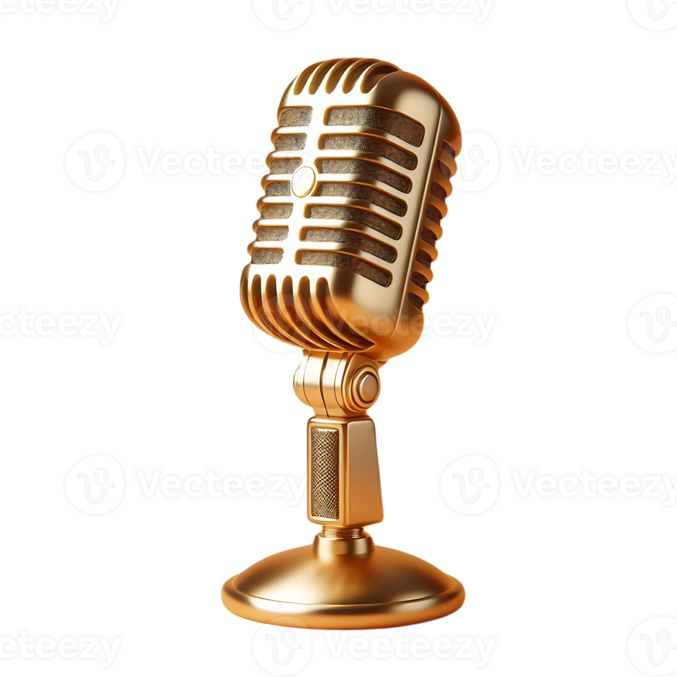 Golden Retro Microphone 3D Render High Definition png