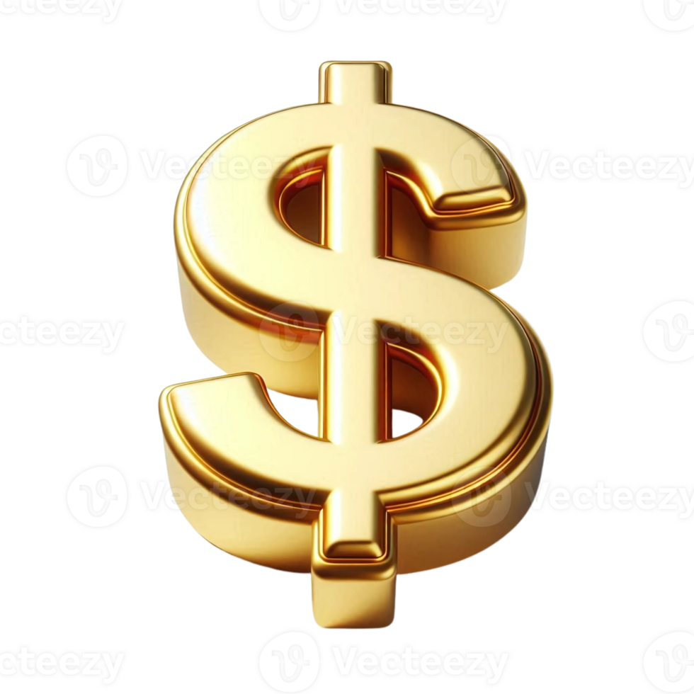 Golden Dollar Sign 3D Rendering Luxury Symbol png