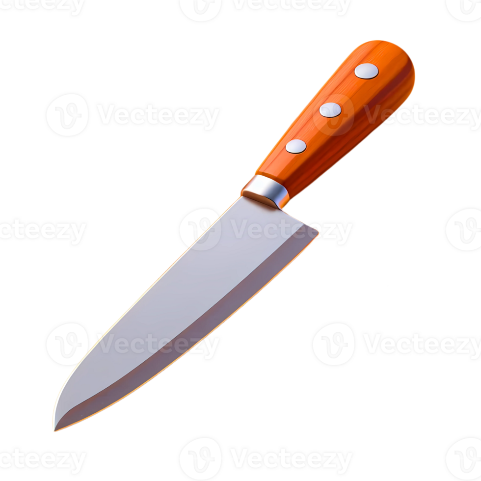 3D Rendered Chef Knife with Orange Handle Illustration png