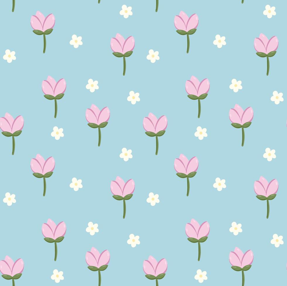 aesthetic floral seamless pattern design with flowers and leaves vector