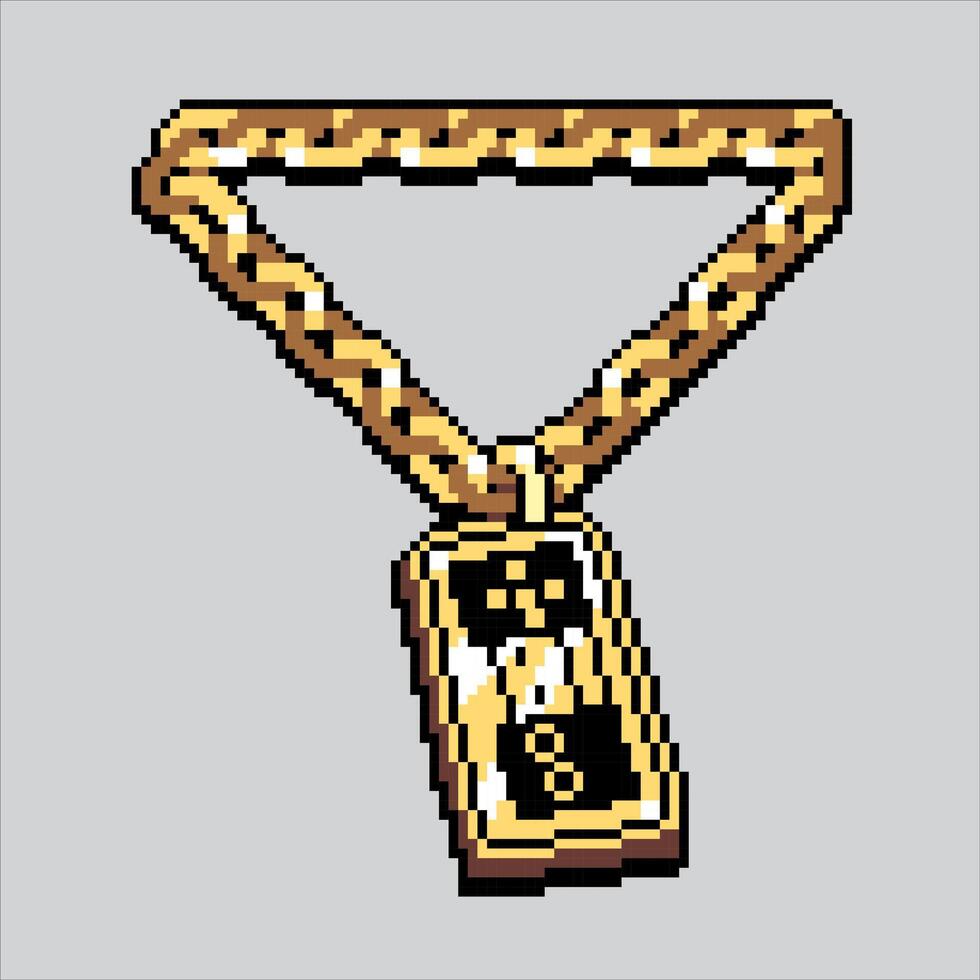Pixel art illustration Hip hop Necklace. Pixelated Gold Chain. Hip hop Gold Necklace Chain icon pixelated for the pixel art game and icon for website and game. old school retro. vector