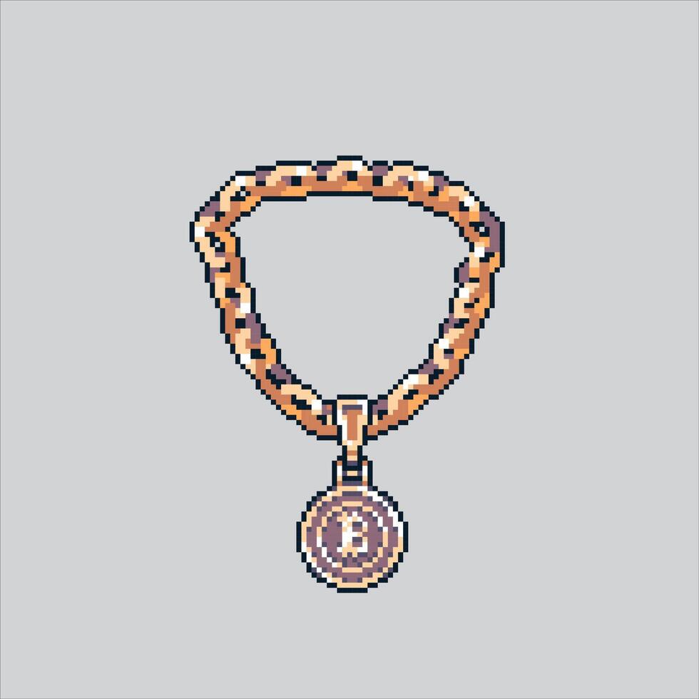 Pixel art illustration Hip hop Necklace. Pixelated Gold Chain. Hip hop Gold Necklace Chain icon pixelated for the pixel game and icon for website and game. old school retro. vector