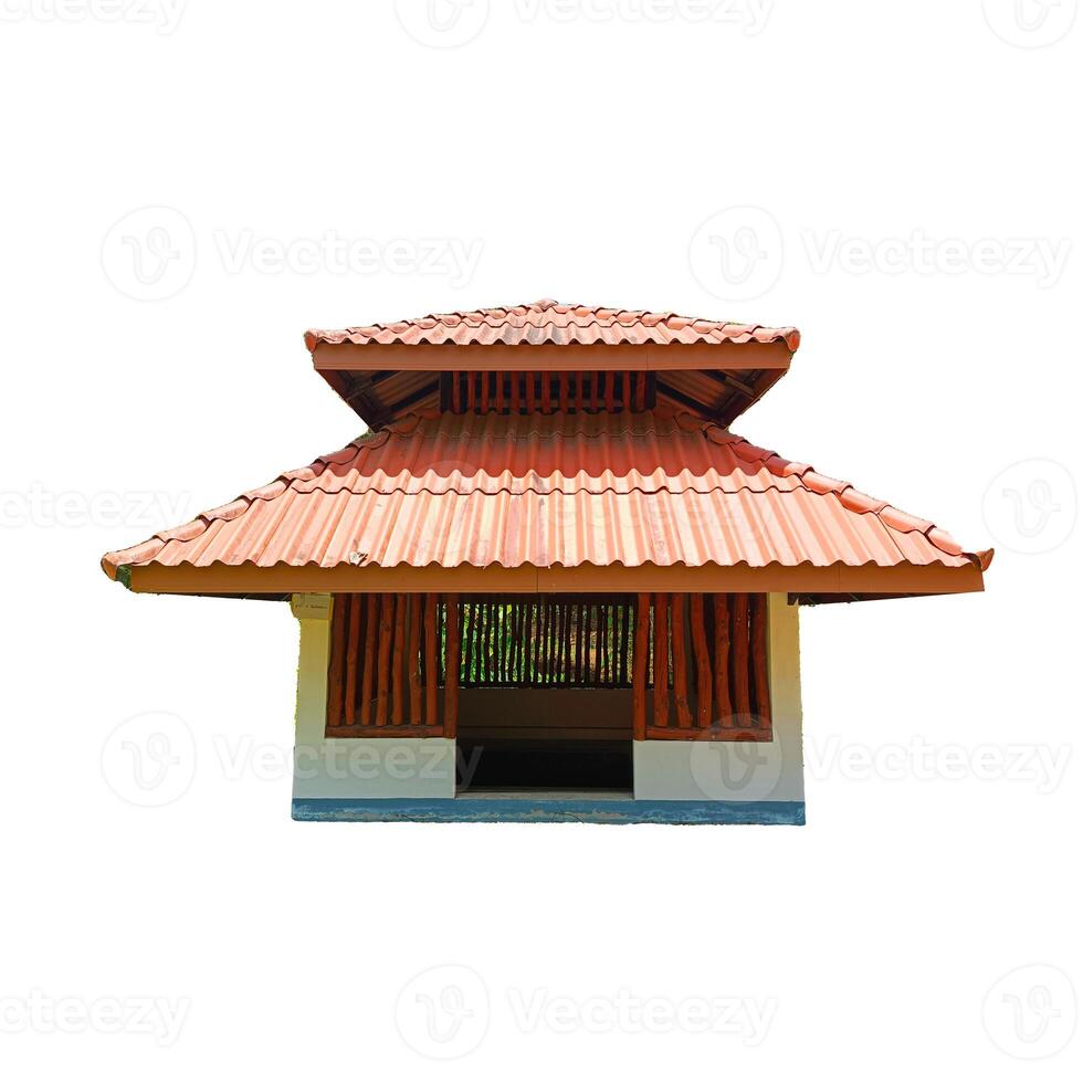Traditional Asian Pagoda with Red Roof Isolated on White Background for Architectural and Cultural Design Projects photo