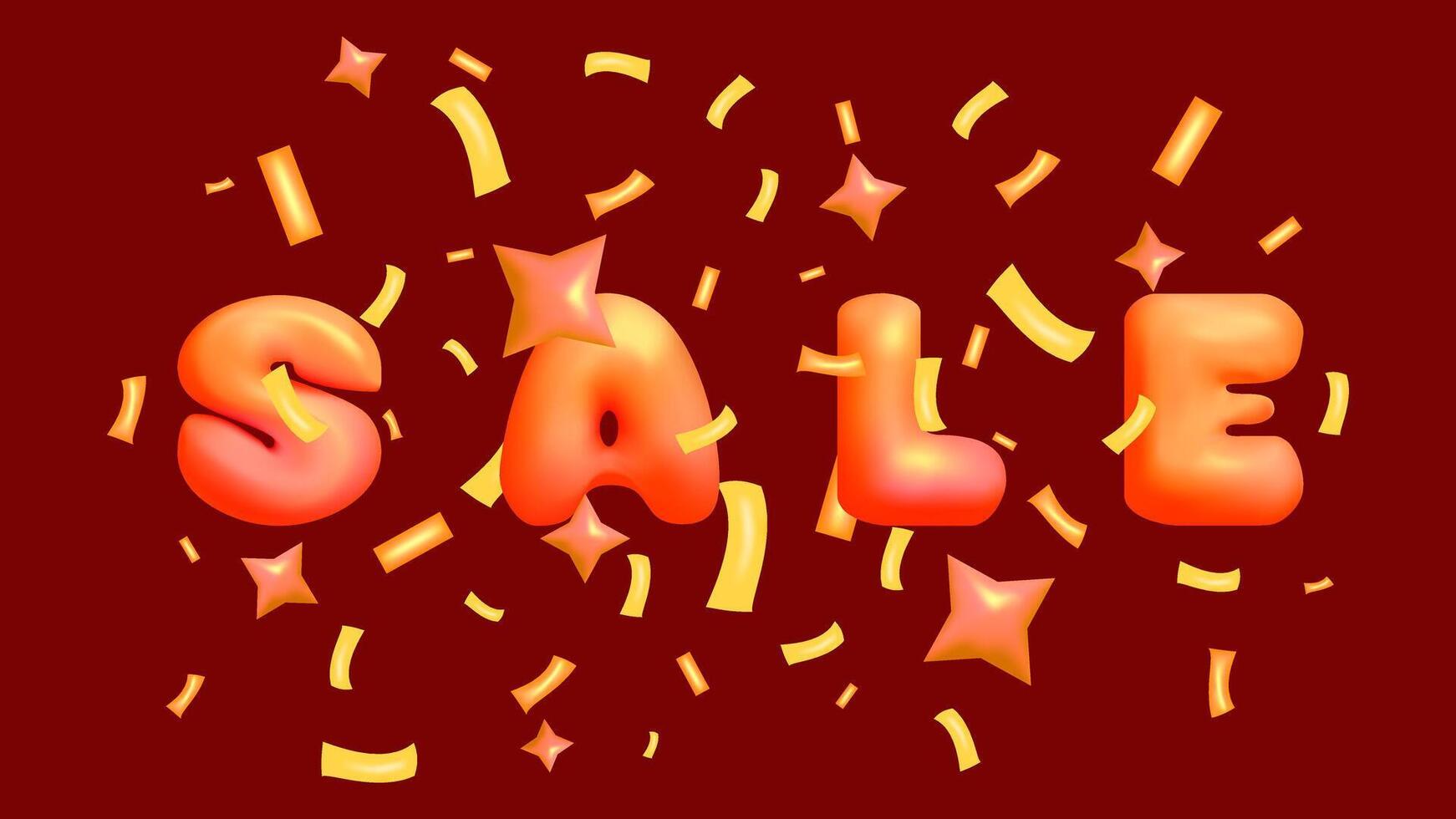 3D letters the English alphabet Y2K style. Text sale with confetti. Bubble font. Festive design. Rainbow Letters for Holiday. vector