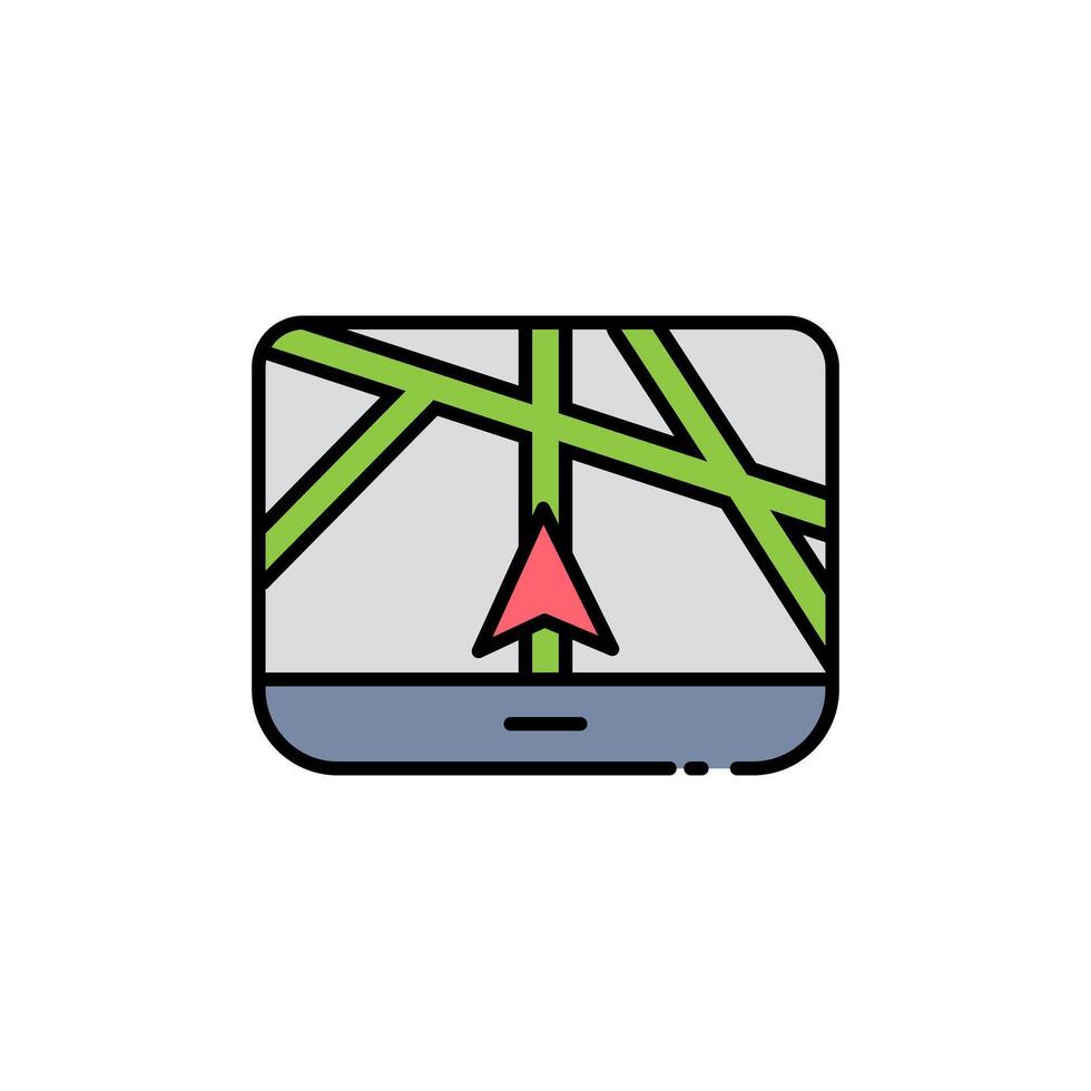 A map icon with a red arrow pointing to the right vector