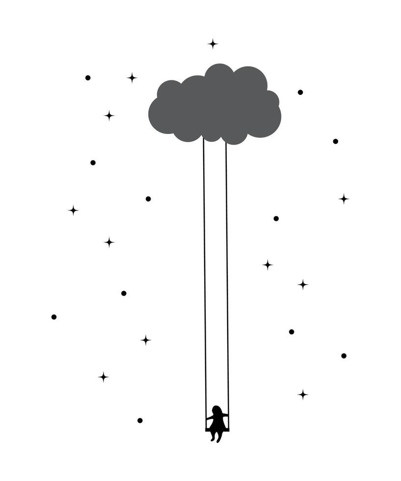 Dream child cloud with stars sparkle. illustration fantasy sign. vector