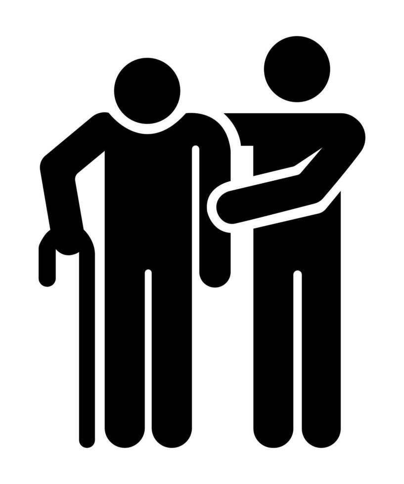 Senior people using walking aids silhouette. illustration care people black icon. vector