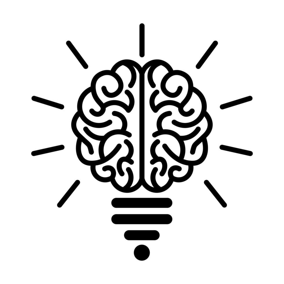 Creative idea flat line icon. Brain in lightbulb illustration. smart black icon. vector