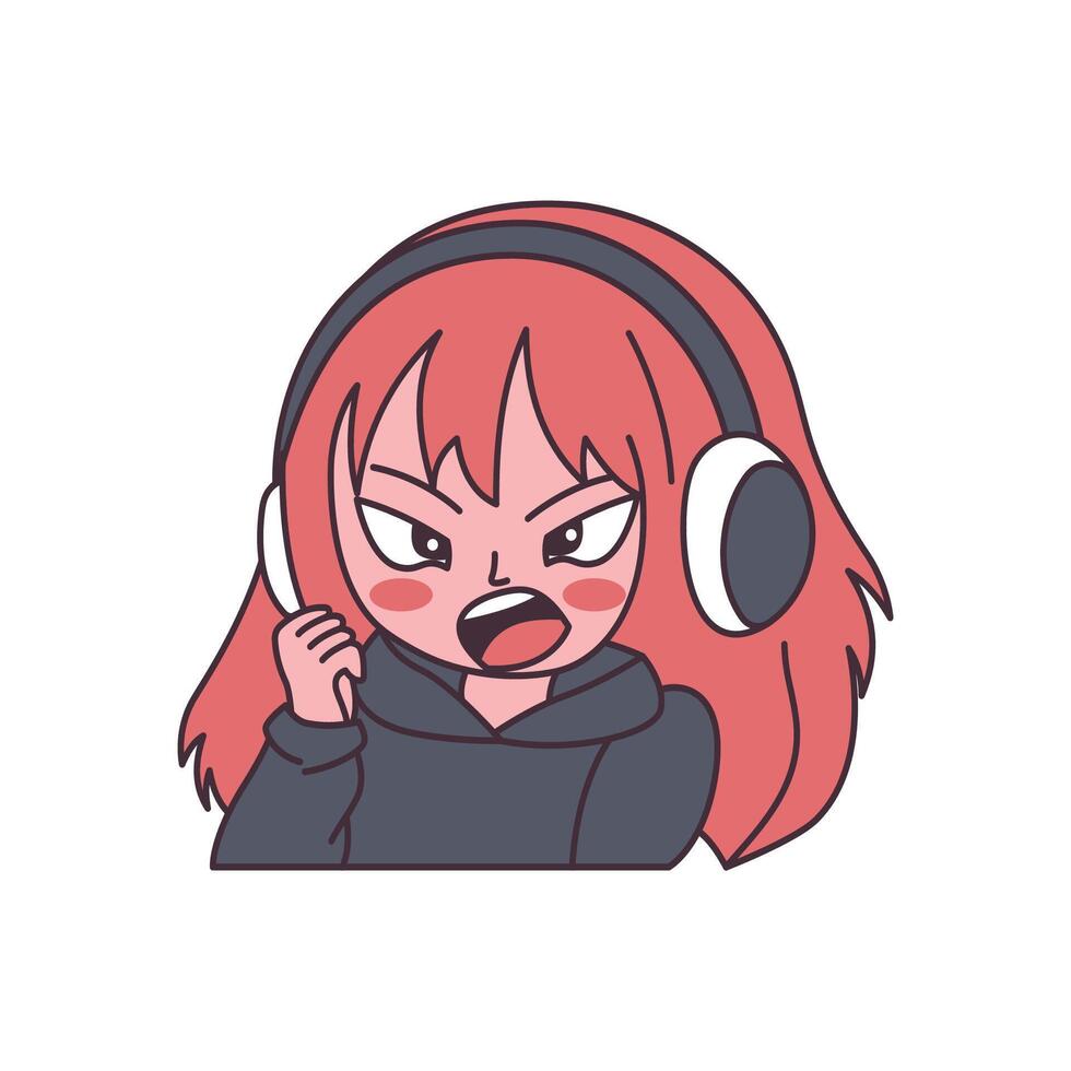 Cute Gamer Girl Cartoon Character Wearing Headset with Screaming Expression vector