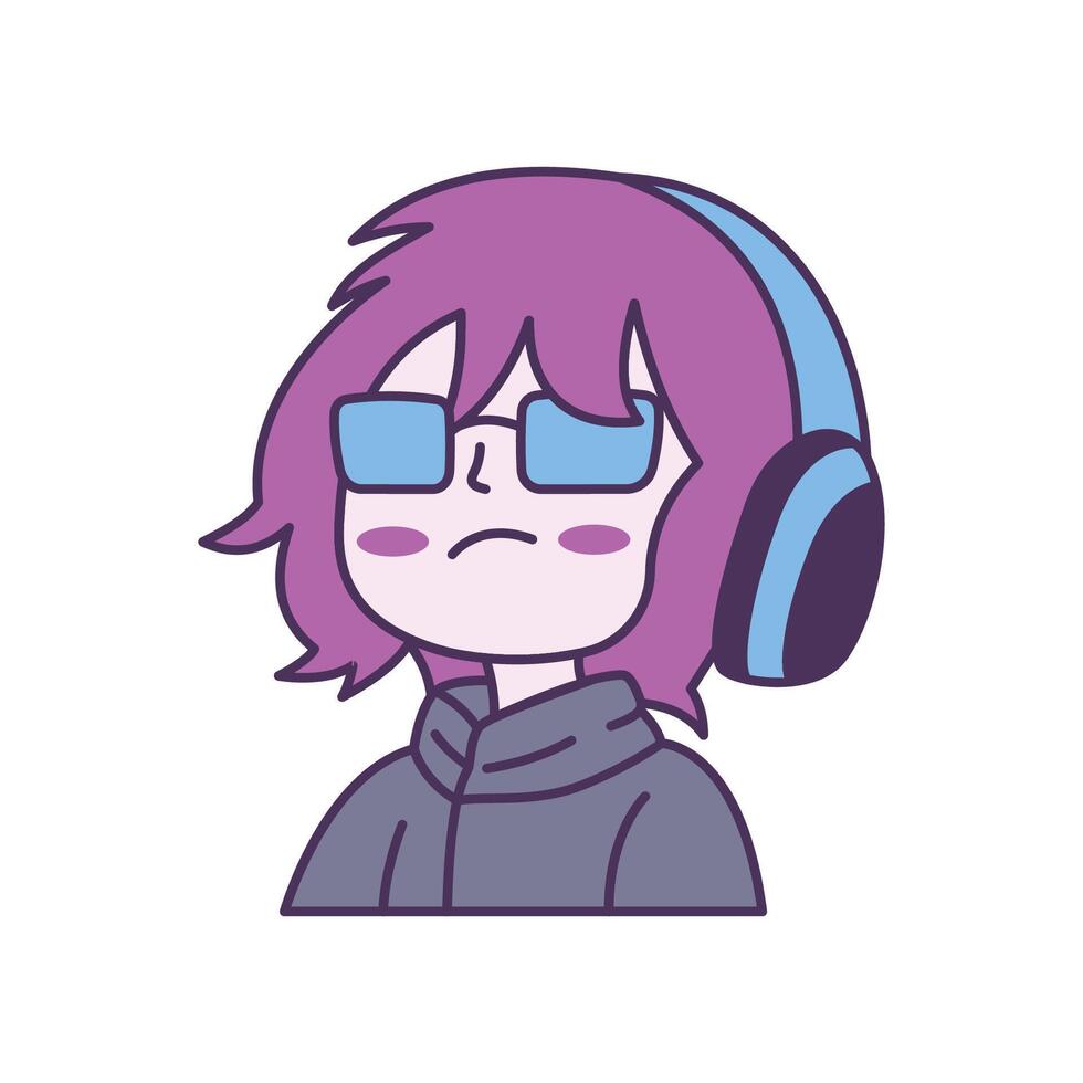 Cute Gamer Boy Cartoon Character Wearing Headset and Glasses with Confident Expression vector