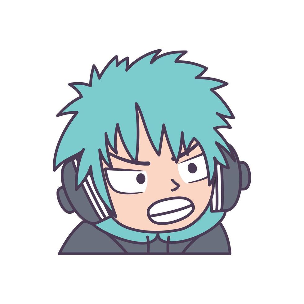 Cute Gamer Boy Cartoon Character Wearing Headset with Angry Expression vector