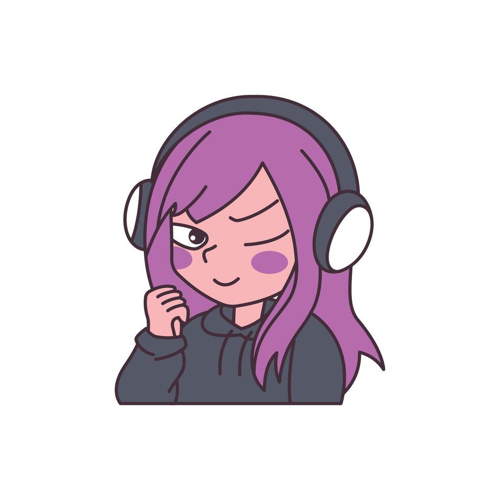 Cute Gamer Girl Cartoon Character Wearing Headset with Anger Expression vector
