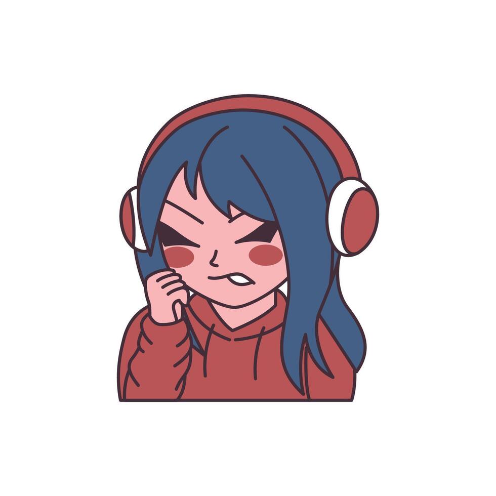 Cute Gamer Girl Cartoon Character Wearing Headset with Angry Expression vector