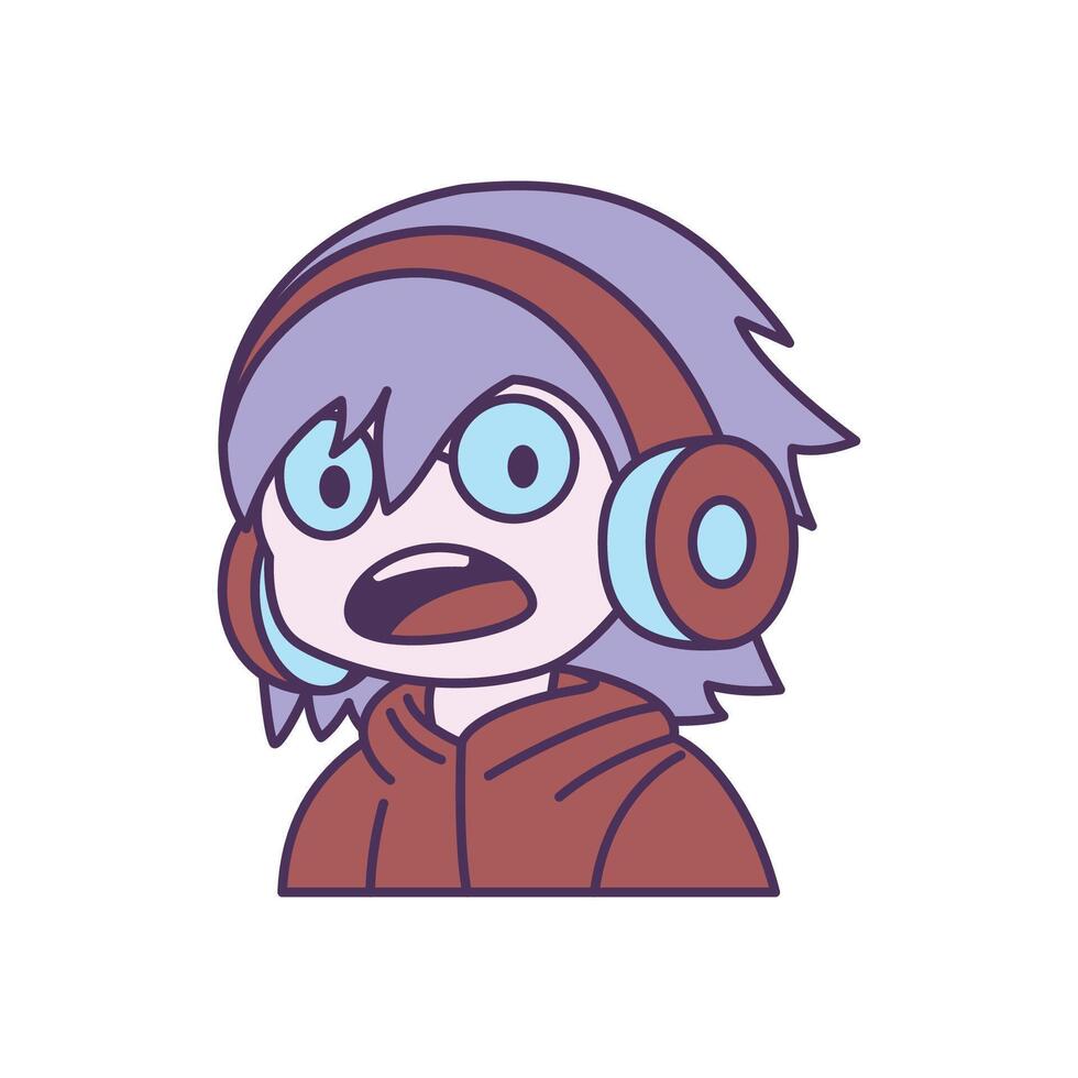 Cute Gamer Boy Cartoon Character Wearing Headset with Shock Expression vector