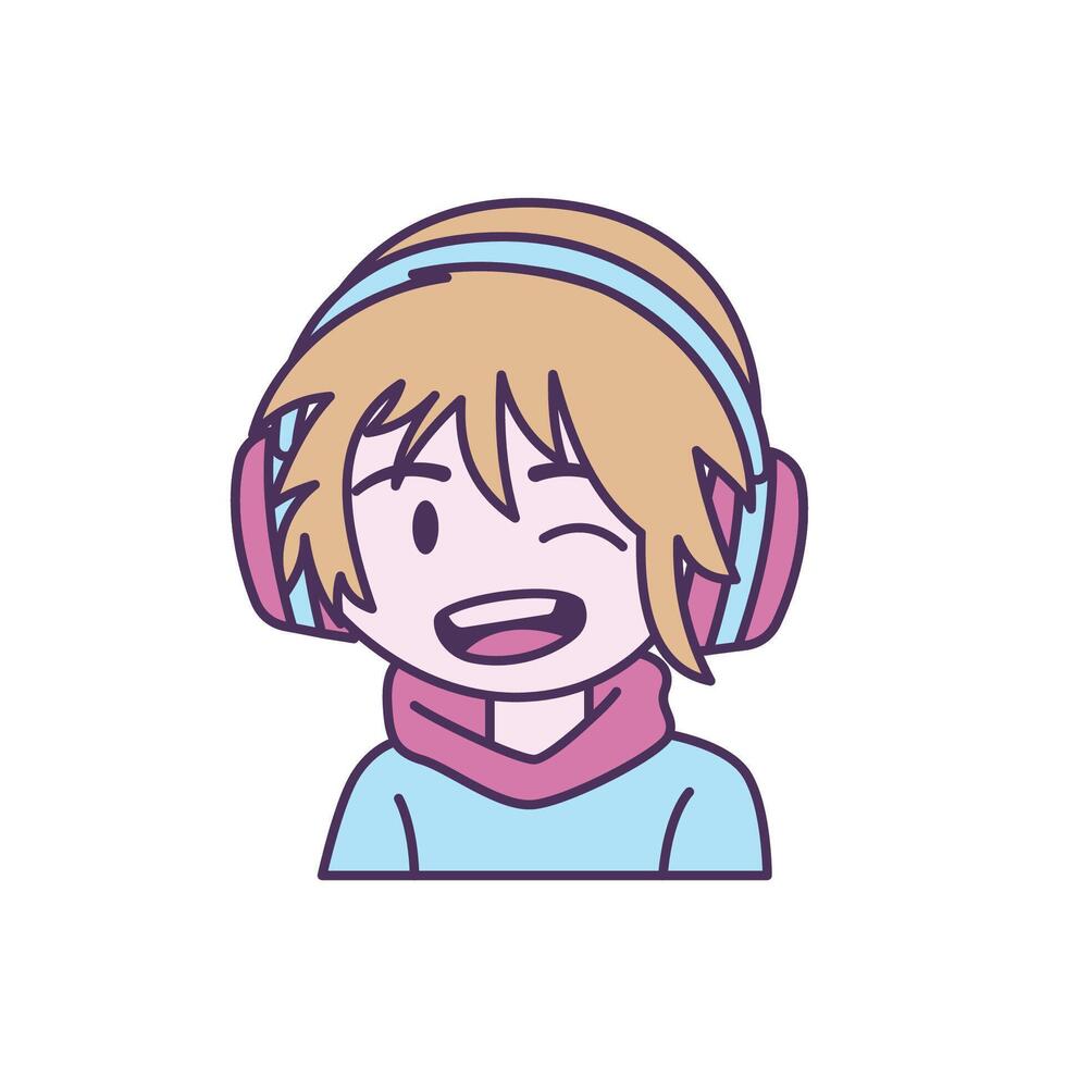 Cute Gamer Boy Cartoon Character Wearing Headset with Cheerful Expression vector