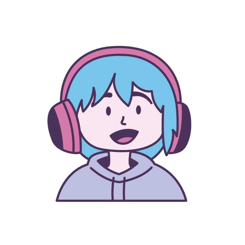 Cute Gamer Boy Cartoon Character Wearing Headset with Happy Smile Expression vector