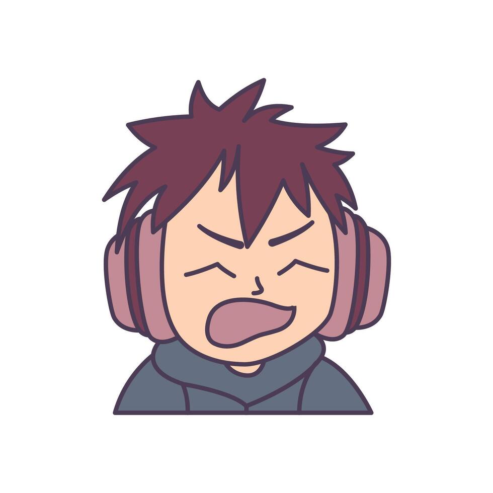 Cute Gamer Boy Cartoon Character Wearing Headset with Anger Screaming Expression vector