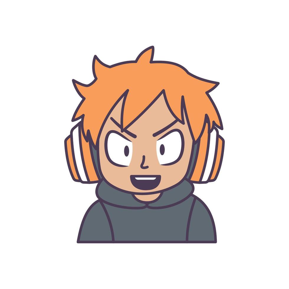 Cute Gamer Boy Cartoon Character Wearing Headset with Abger Expression vector