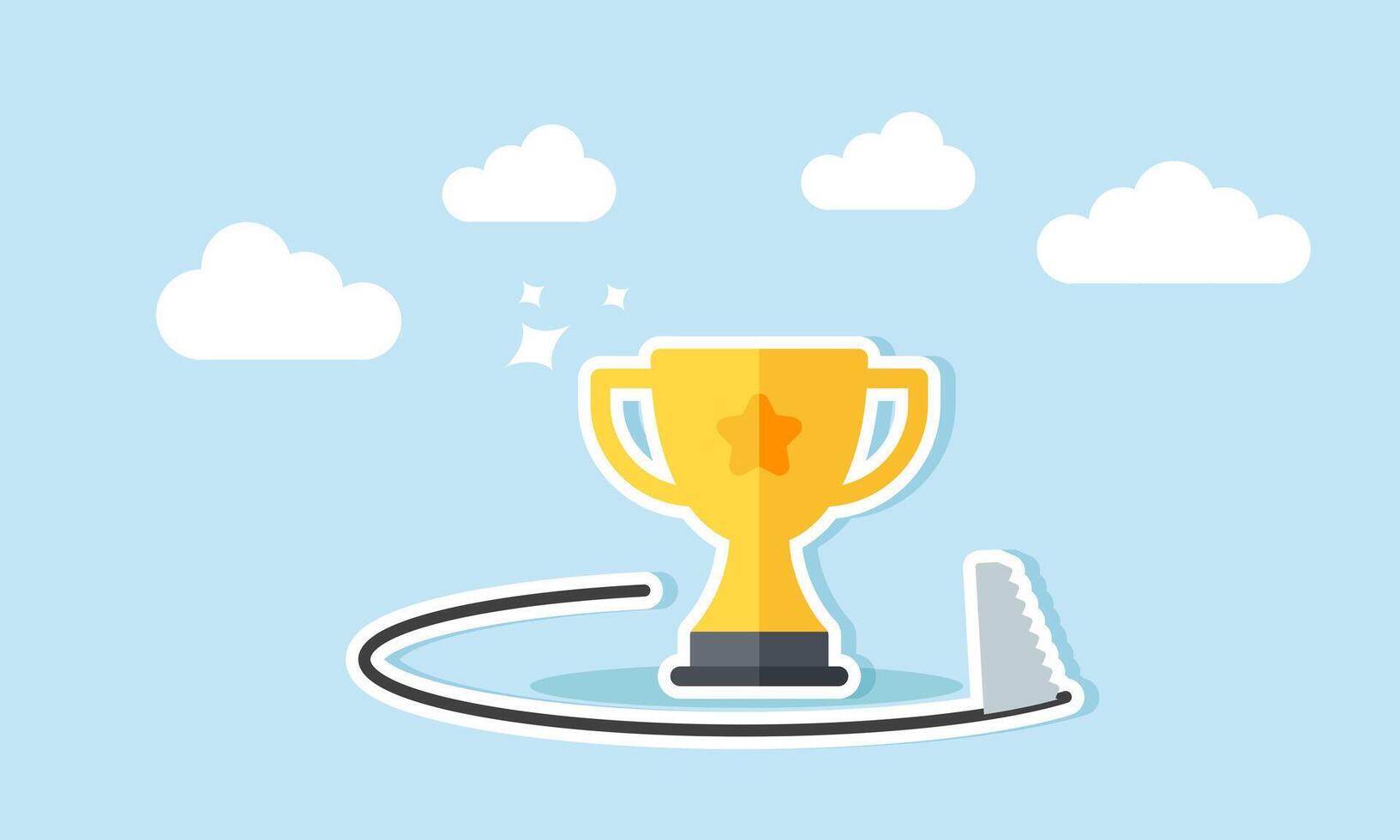 Cutting around a trophy with a saw, illustration of the status as a leading company threatened to shift vector