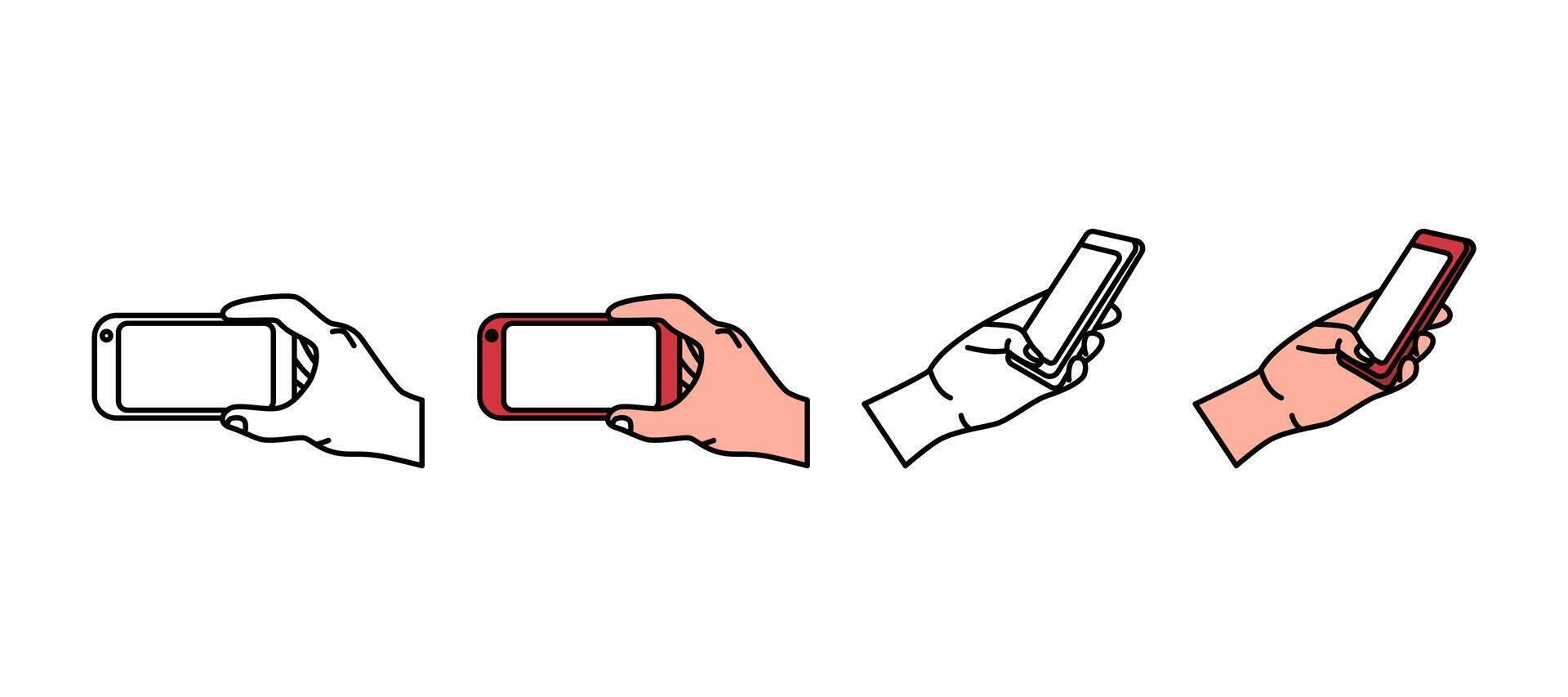 collection of illustrations of hands holding a smartphone vector