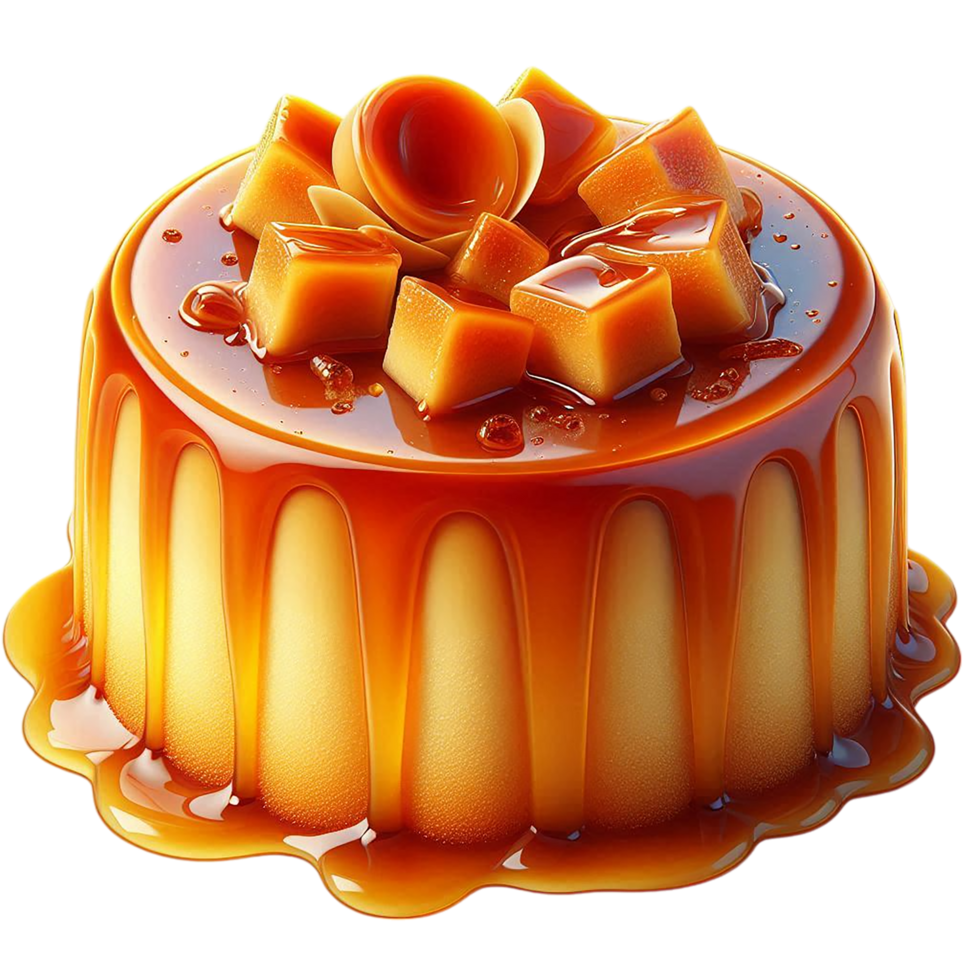 Rich Caramel Cake with Sweet Sauce Drizzle png