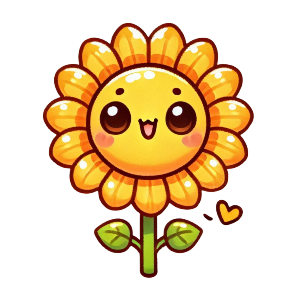 a cartoon sunflower with a heart on its face png