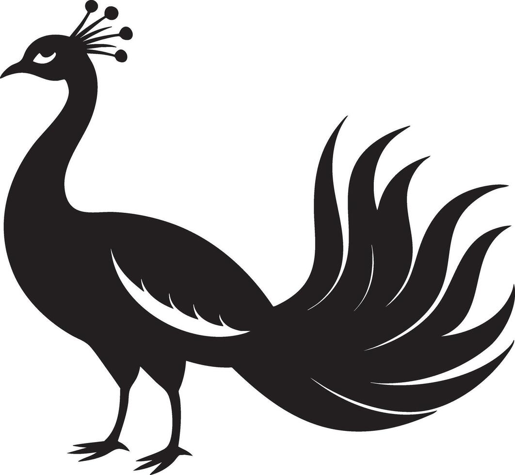 a black and white silhouette of a peacock vector