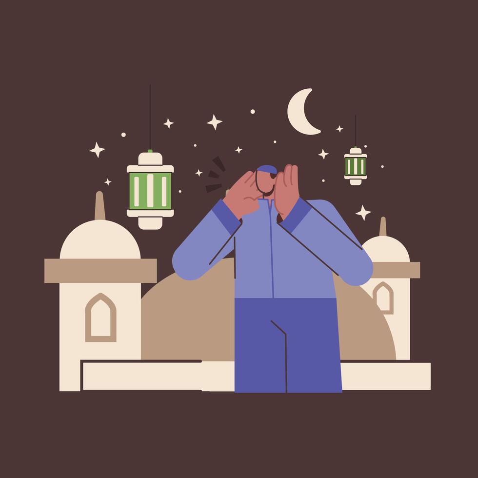 Call to Prayer Flat Illustration of a Man Performing Adhan vector