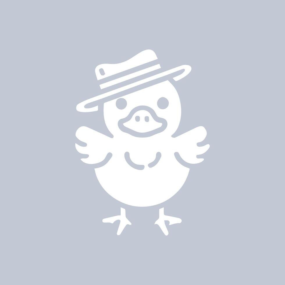 Minimalist duck concept logo. Duck with hat line icon vector