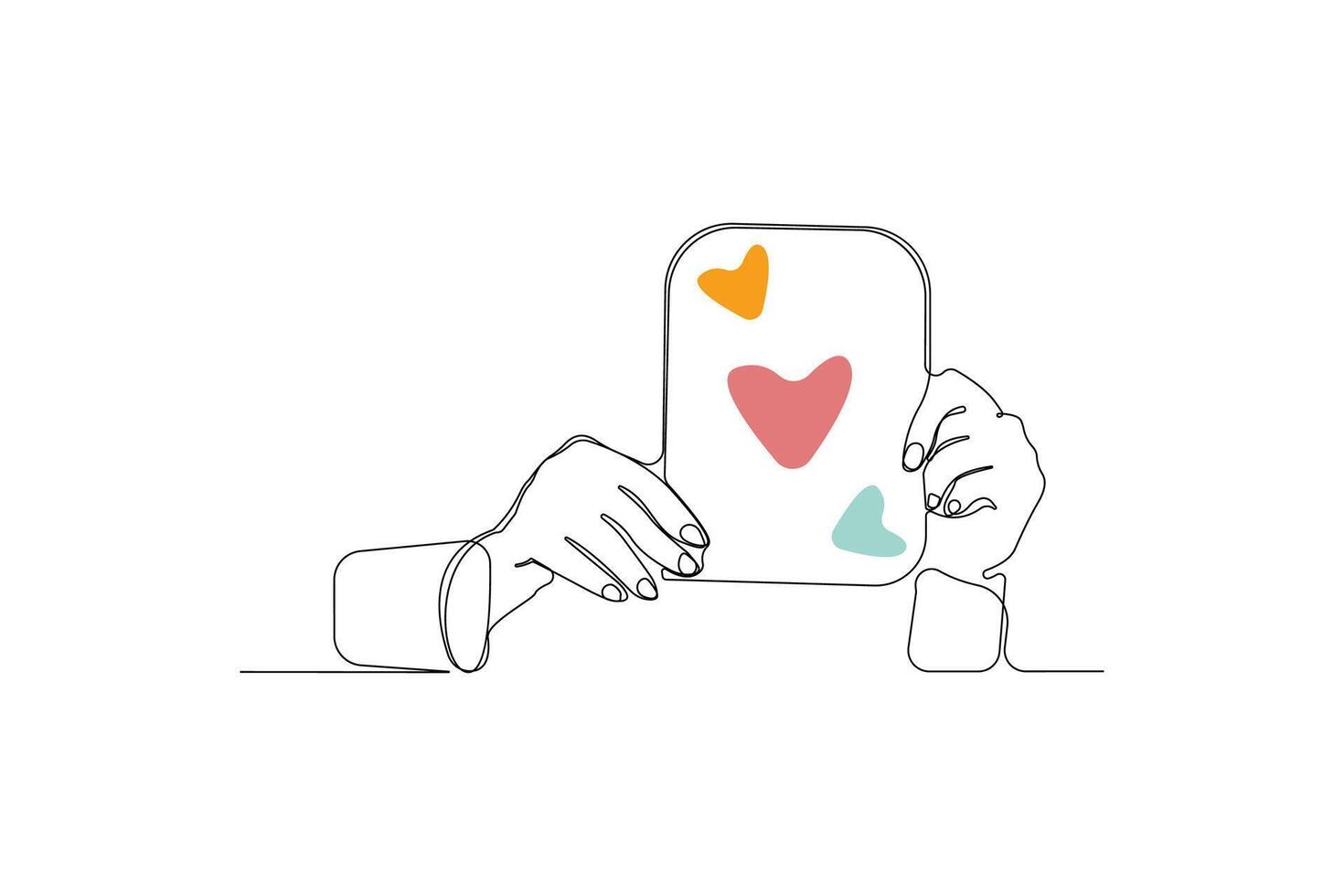 Hand holding birthday card continuous single-line art drawing vector