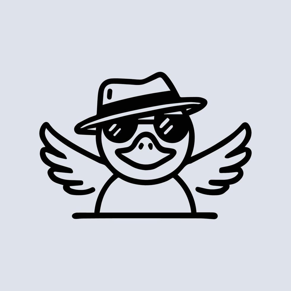 Duck with hat line icon. Cool duck logo vector